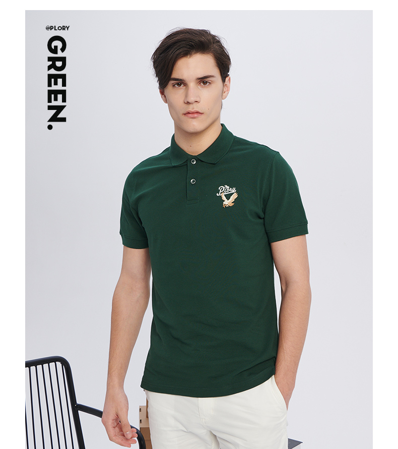 PLORY2018 mùa hè người đàn ông mới của mẫu thêu POLO áo sơ mi giản dị ngắn tay áo Slim POHA824001 áo polo form rộng