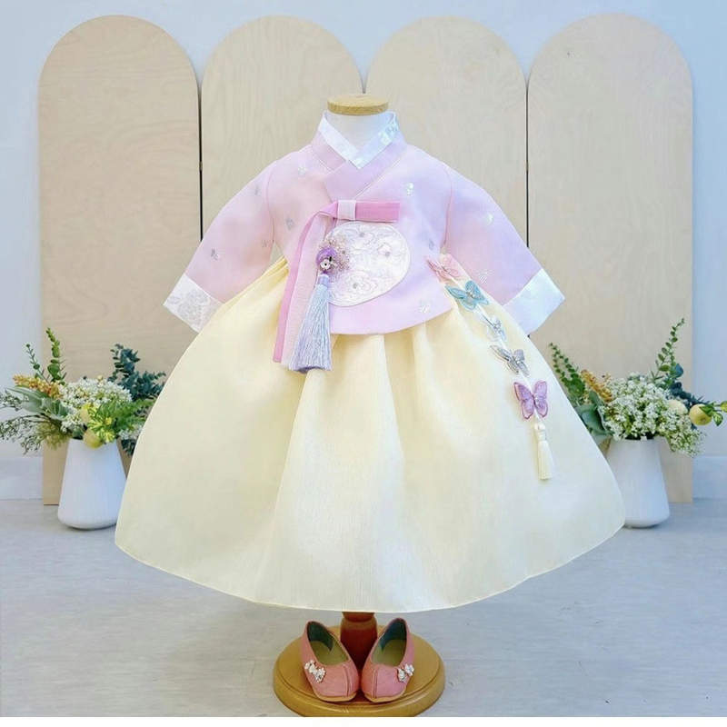 Pink and Yellow New Style Girls' Korean Dance Performance Costume Festival Dress Korean Clothing Yanji Costume June 11Th Performance