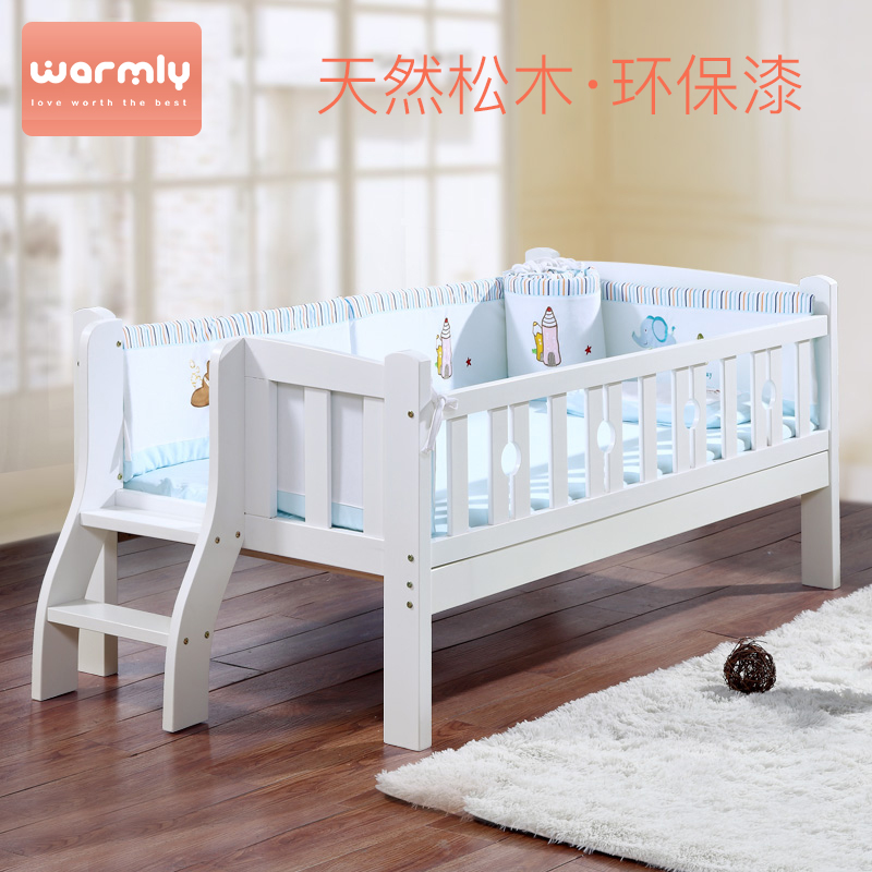 Wml Solid Wood Children S Bed Baby Crib Stitching Large Bed