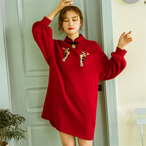 Improved dress Chinese style clothes Benming year red womens fashion cheongsam ins super hot Tang suit sweater tide