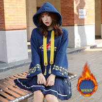 2021 new sweater girls hooded Chinese style plus velvet thickened retro Chinese New Year national tide womens loose New Years clothing