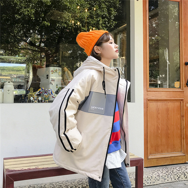 Mùa đông phiên bản Hàn Quốc mới của áo phông rộng rãi hoang dã Harajuku BF màu dày dành cho sinh viên áo phao adidas nữ