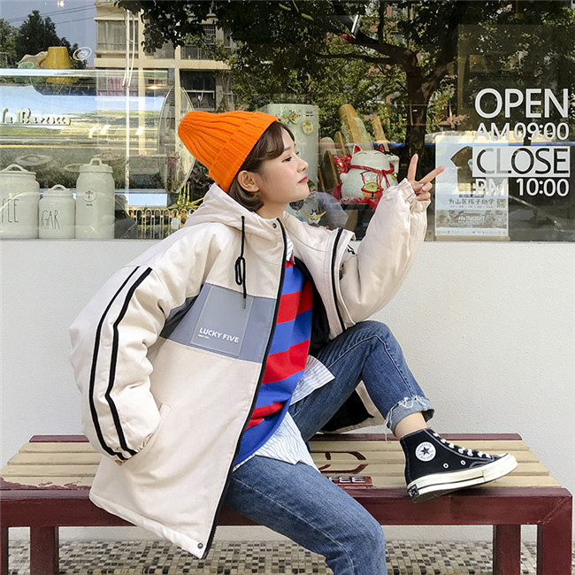 Mùa đông phiên bản Hàn Quốc mới của áo phông rộng rãi hoang dã Harajuku BF màu dày dành cho sinh viên áo phao adidas nữ