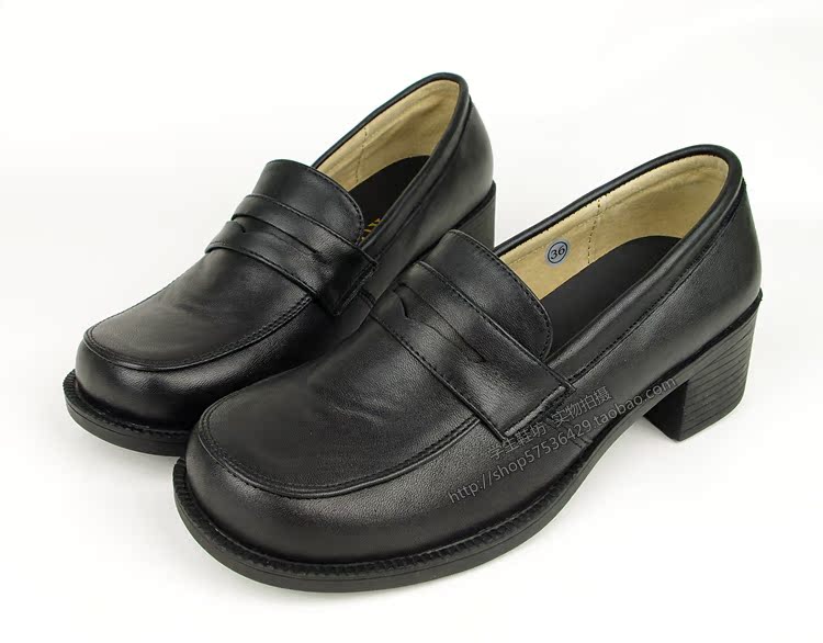 H03 Cowhide Pure Rubber Sole Mid-Heel Women's Shoes Japanese Style Student Uniform Shoes Thick Heel Round Toe School Uniform Shoes