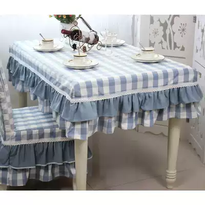 Korean style pastoral blue plaid tablecloth custom-made dining table cloth tablecloth TV cabinet cover cloth dust cover