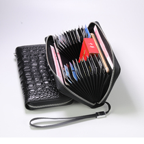 Head Layer Cow Leather Crocodile Ripple Organ card bag Multi-position Genuine Leather Large Capacity Wallet Mens Length card Package Credit Card