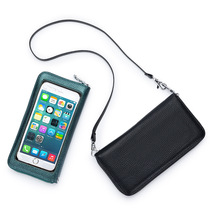 Large capacity slash across touch screen mobile phone bag leather anti-theft wallet pack female mini shoulder bag