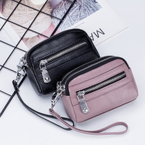 Large-capacity double zipper real leather multifunctional hand with change coin bag lady mini-bag change wallet real cow leather