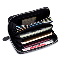 Mens Passport Wallet Passbook Genuine Leather Long girl card bag zipped cow leather money clip Business large capacity hand holding bag