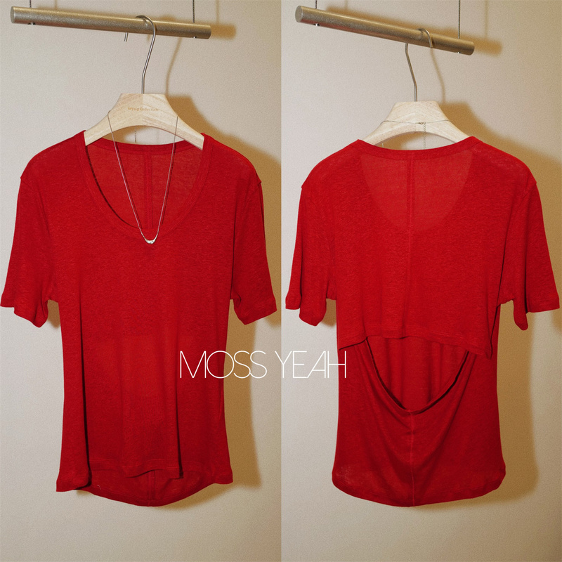 Moss Ye Red Back Split Hollow-Out Linen Short-Sleeve T-Shirt