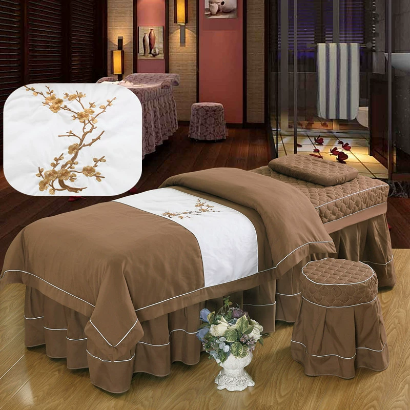 Bộ chăn ga gối đẹp bốn cánh hoa tròn đầu đỏ hồng bốn mùa che váy vàng cá tính