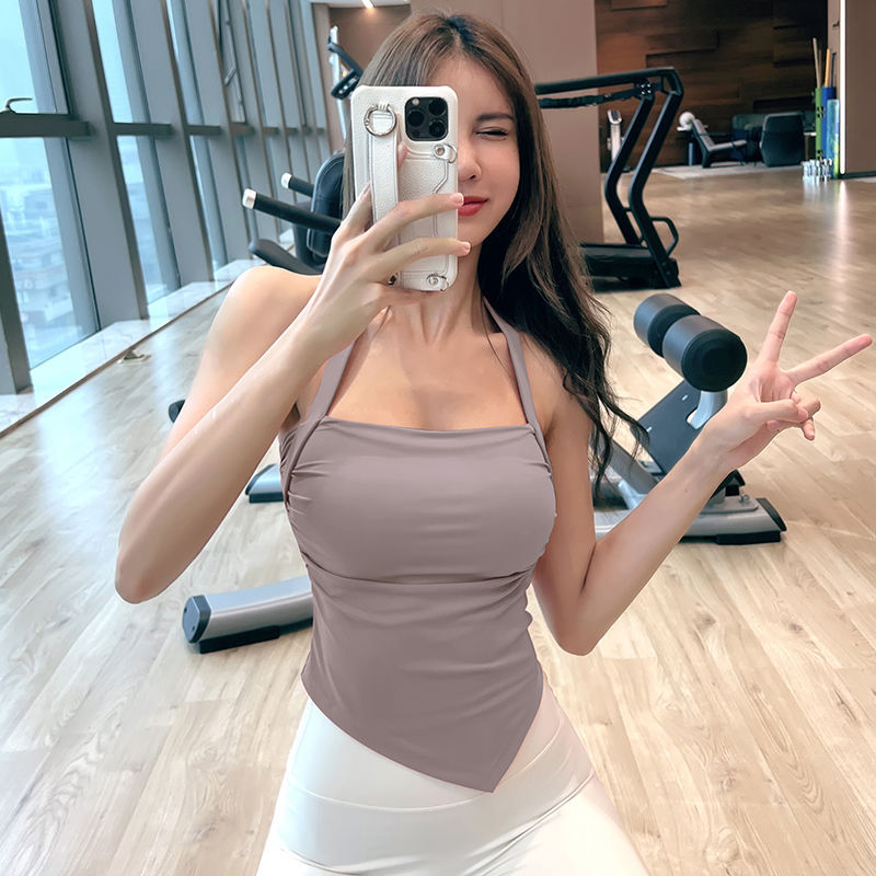 One-Piece Halter Neck Yoga Tank Top with Irregular Design, Sexy Backless Running and Fitness Bra