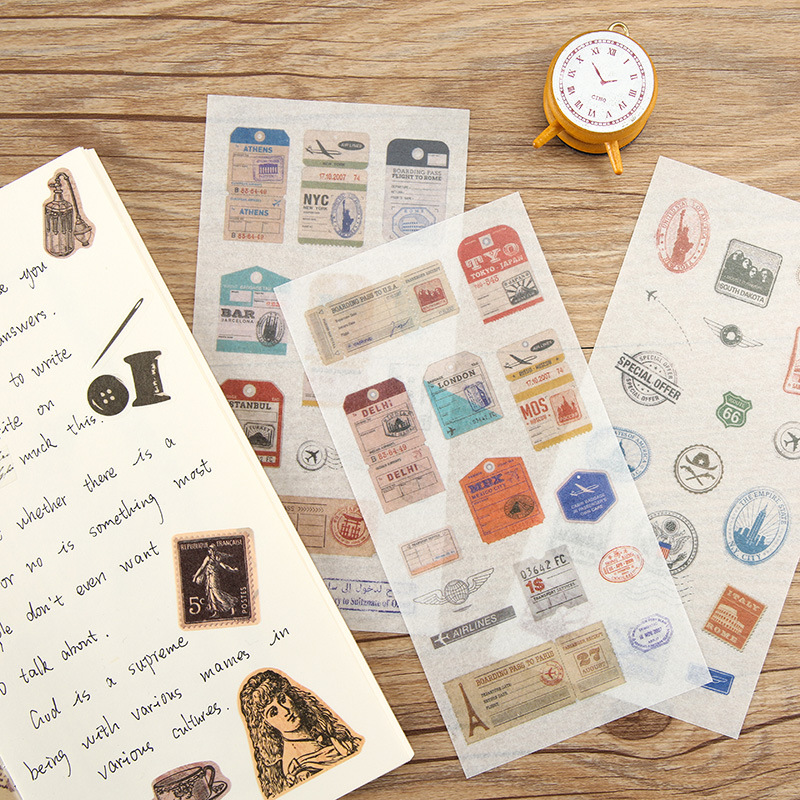 Retro Stamp Creative Cartoon Small Fresh Pocket DIY Item Decoration Envelope Seal Sticker and Paper Sticker 6 Sheets