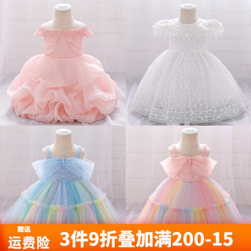 Baby one-year-old princess dress little girl dress baby foreign style one-shoulder tutu skirt flower girl wedding birthday photography