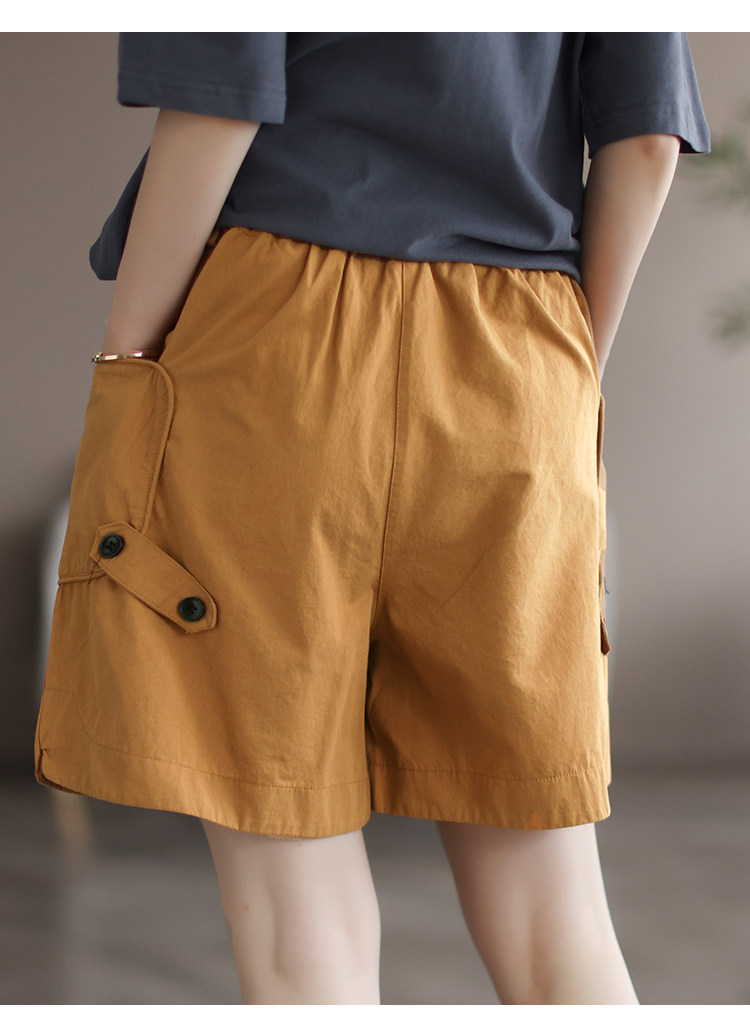 #高定水洗棉料#代勒【日常氛围感~】时尚贴标 夏季大码阔脚短裤女详情14