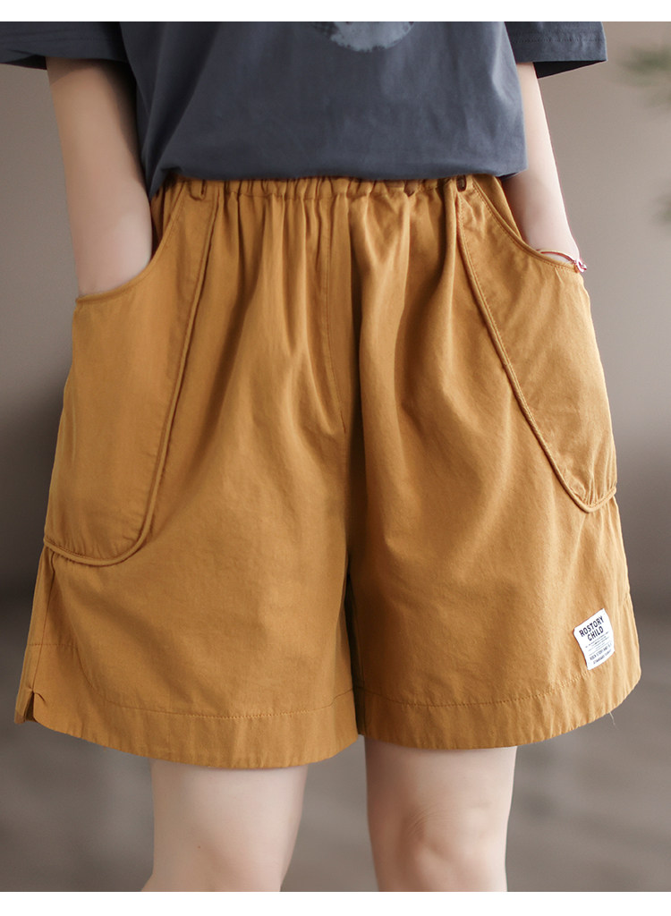 #高定水洗棉料#代勒【日常氛围感~】时尚贴标 夏季大码阔脚短裤女详情13