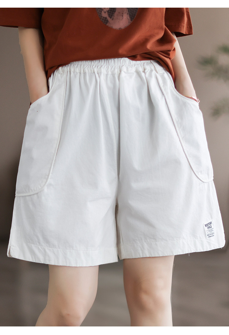 #高定水洗棉料#代勒【日常氛围感~】时尚贴标 夏季大码阔脚短裤女详情17