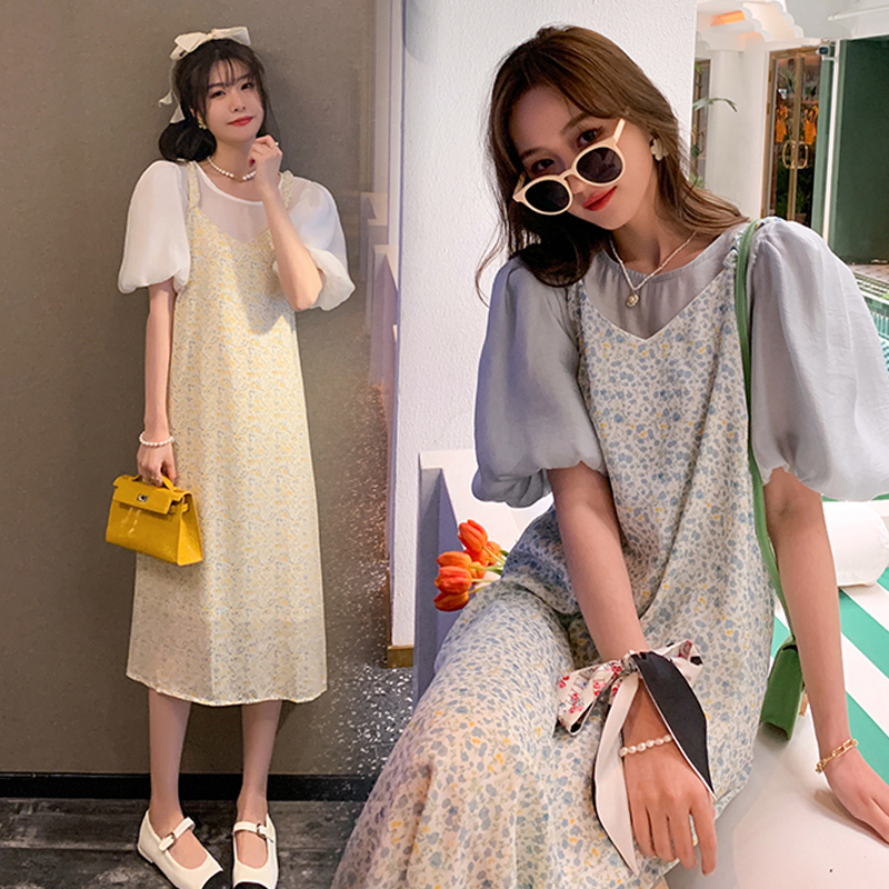 Pregnant Woman Foreign Dress Summer Dress Long Version Little Fresh Pregnant Woman Skirt Summer Ocean Dress Fashion Foreign Conception Maternity Dress Summer Suit