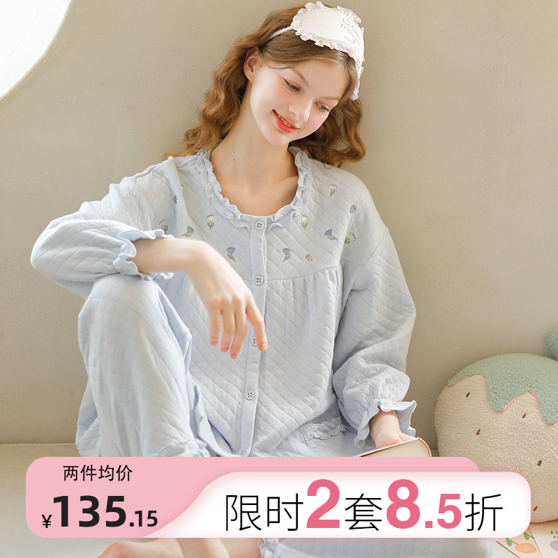 Home Time of the month Autumn Winter Postnatal Pure Cotton Pregnant Woman Breastfeeding Pyjamas Air Cotton Breastfeeding Maternal Winter Home Clothing-Taobao