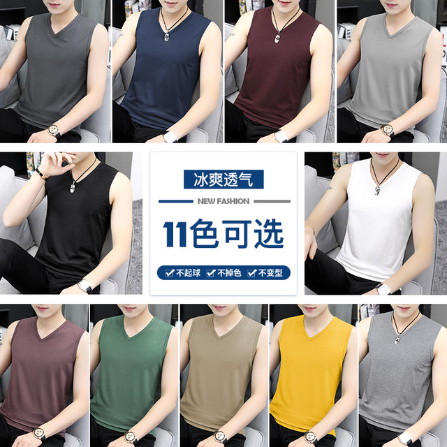 Modal cotton vest men's trendy summer outer wear sports vest fitness hurdles basketball ice silk ເສື້ອຍືດຄໍ V-neck sleeveless