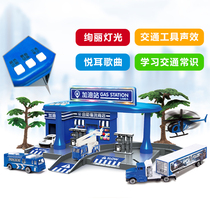Cheng Le Mei alloy car engineering Fire military Racing gas station scene Model Police boy childrens toys