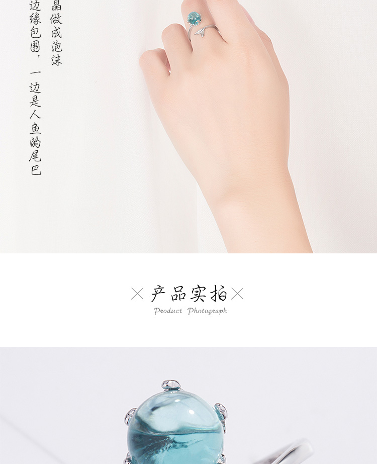 Nhẫn nàng tiên cá bong bóng nữ S925 sterling bạc cá tính ngón trỏ sinh viên mở nhẫn đuôi hipster đơn giản của Nhật Bản và Hàn Quốc nhẫn vàng nữ 18k
