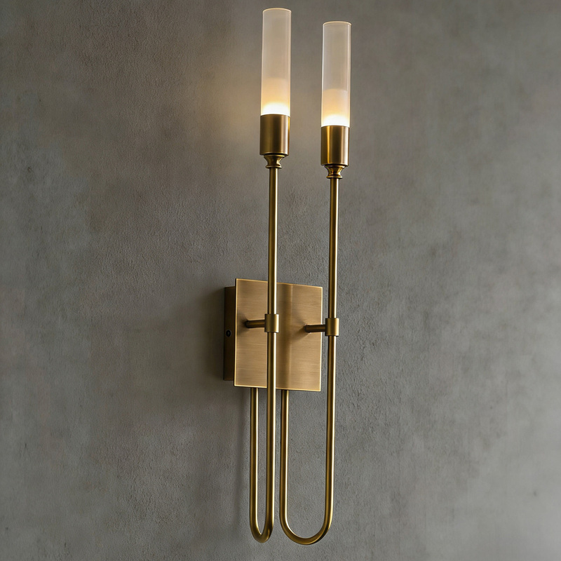 French Accessible Luxury Simple All-Copper Design Background Wall Frosted House Living Room Bedroom Study Restaurant Aisle Large Wall Lamp
