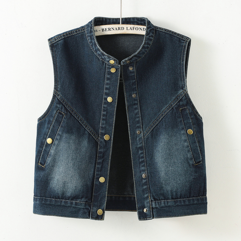 Vintage Washed Denim Vest for Women, Short Style, 2026 Spring and Autumn New Model, Stand Collar, Sleeveless Jacket, Slimming and Versatile Waistcoat