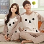 Phiên bản Hàn Quốc của bộ đồ ngủ nhung san hô đôi nam nữ mùa thu đông pijama nam cotton