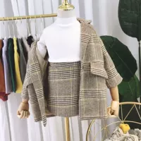 Sản phẩm mùa đông mới Houndstooth Hồ sơ cho bé trai và bé gái Áo len dài kiểu Anh + Váy 2 mảnh đồ sơ sinh cho bé