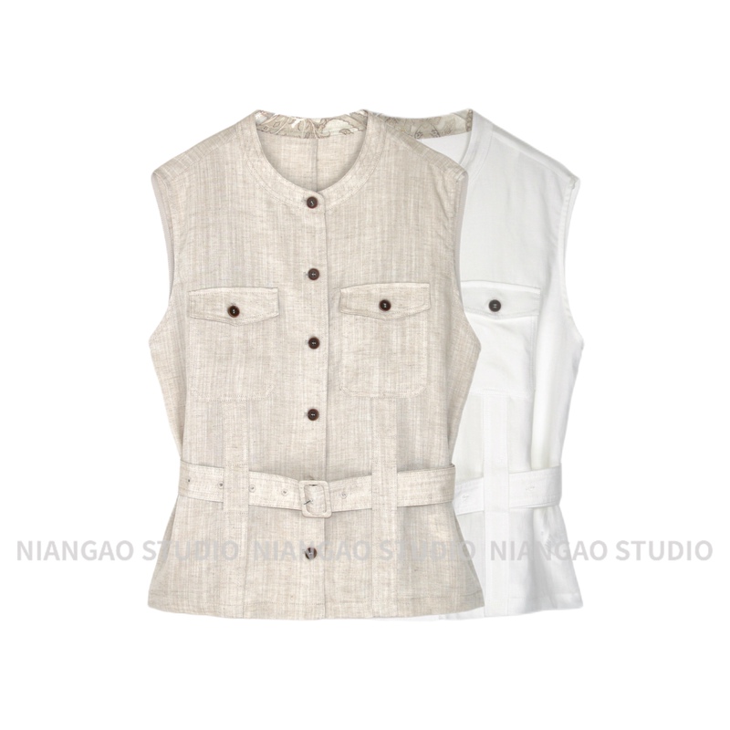 Niangao【Yunchuan Vest】Lyocell Linen Old Money Retro Workwear Waist-Cinched Sleeveless Vest Ngs8875