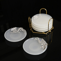 Glass inlaid silver tea cup mat heat insulation mat home kung fu silver glazed cup holder thick pot bearing creative tea ceremony accessories