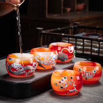 Household Kung Fu tea silver red Agate jade porcelain teacup Master cup Tea cup thickened inlaid silver glass Jade cup