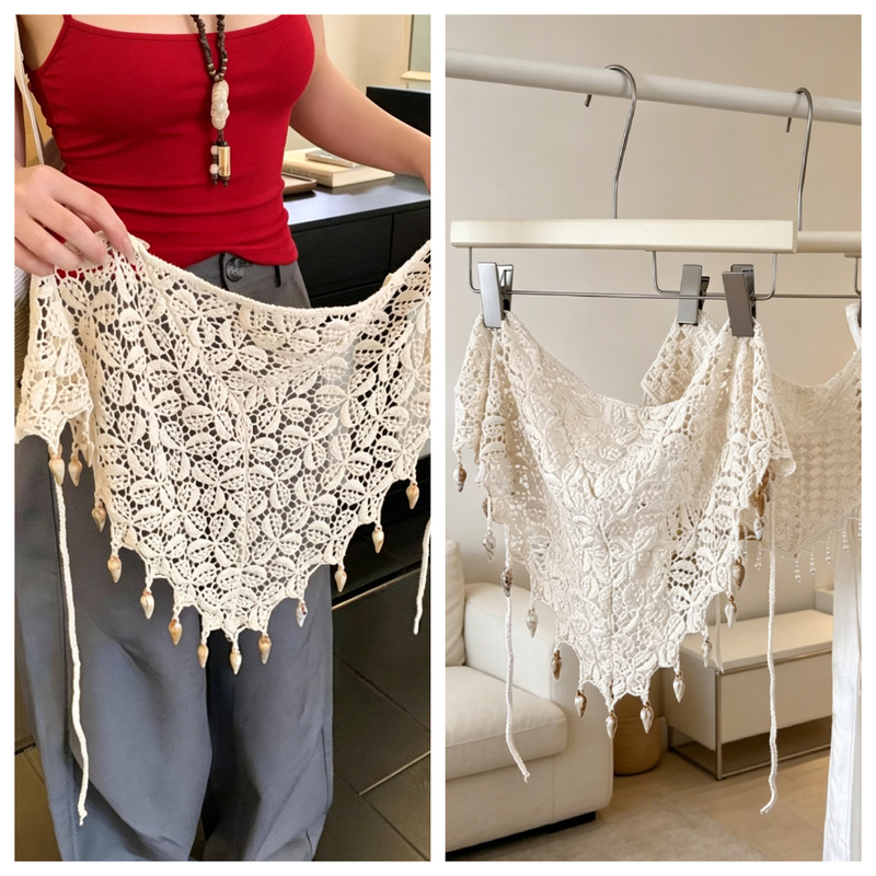 2026 Bohemian Style Lace Waist Scarf for Women with Tassel Decoration Triangle Scarf Hip Scarf