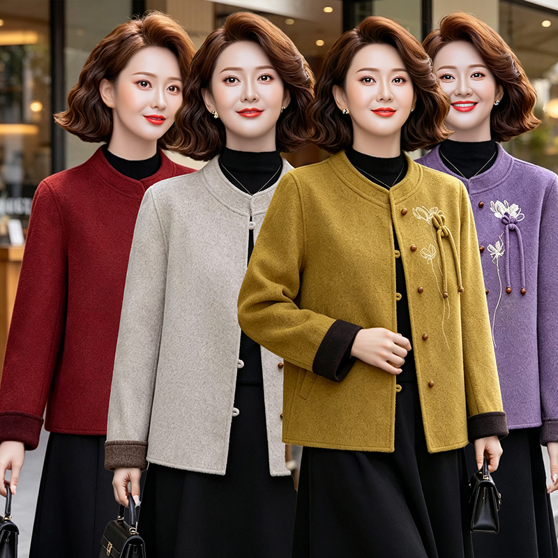 Embroidered Short Jacket for Women, Fashionable and Beautiful, Autumn and Winter Middle-Aged Mom Style, Stand Collar Women's Casual Jacket, New Style Embroidered Short Jacket for Women, Fashionable and Beautiful, Autumn and Winter Middle-Aged Mom Style, Stand Collar Women's Casual Jacket, New Style