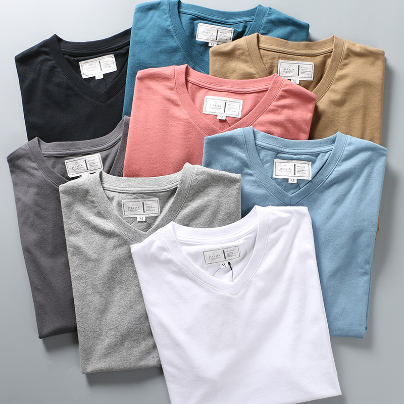 Play Bottom Good Grinding Wool Combed Cotton 100 Hitch Yoo Small V Collar Summer New Pure Color Short Sleeve T-shirt