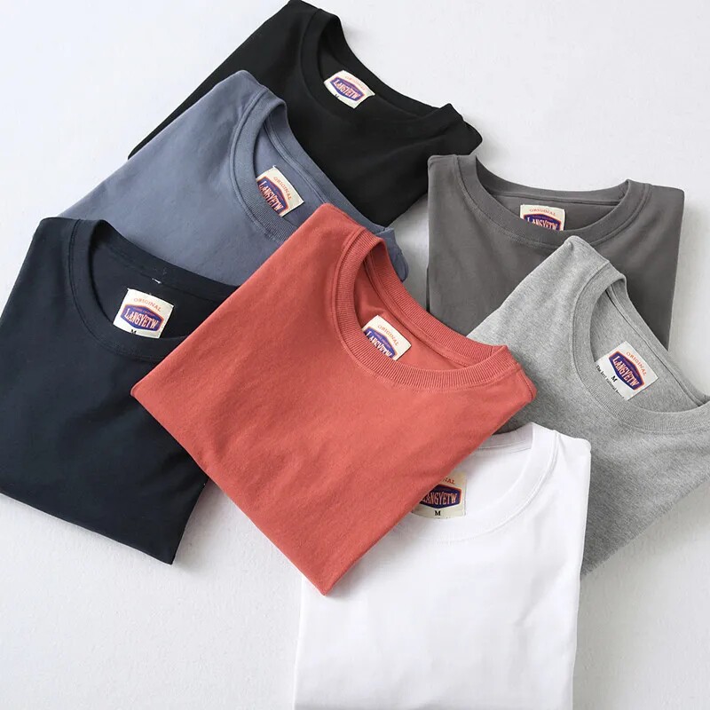 230g pure cotton washed mill wool texture outlet for soft and comfortable men's new product round collar pure color long sleeve T-shirt