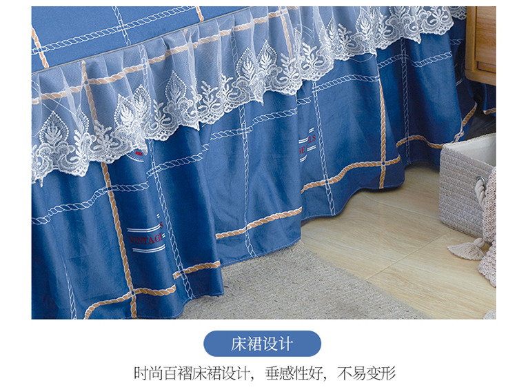 Mùa thu và mùa đông đầy đủ hoạt động váy ngủ trải giường đơn cotton giường nhóm giường bộ có thể được trang bị ba hoặc bốn bộ 1,5m1,8m ga giường viền họa tiết