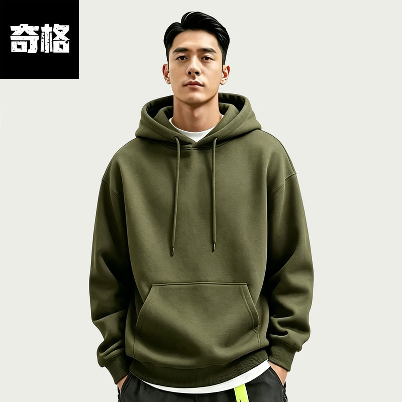 Heavy Weight 500g Hooded Sweatshirt for Men Oversize Spring & Fall Loose Pure Color Basic Casual Couple Hoodie Jacket