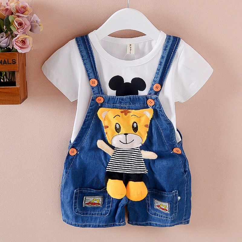 Quần đùi địu em bé, quần lửng denim cho bé, quần áo mùa hè cho bé trai và bé gái mỏng, áo thun ngắn tay cho bé 0-3 tuổi - Quần jean
