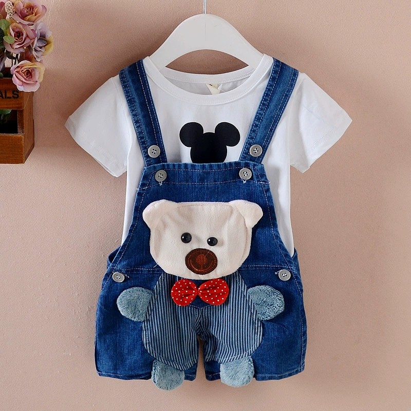 Quần đùi địu em bé, quần lửng denim cho bé, quần áo mùa hè cho bé trai và bé gái mỏng, áo thun ngắn tay cho bé 0-3 tuổi - Quần jean