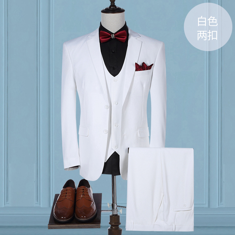 bộ quần áo phù hợp với nam giới bộ ba mảnh của kinh doanh chính thức làm việc chuyên nghiệp của Hàn Quốc phiên bản của chiếc váy chú rể chiếc váy cưới màu khatty