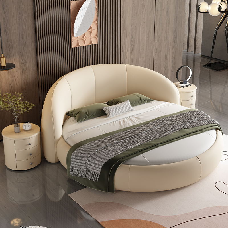 Round Bed Double Bed Wedding Bed 2024 New Model Hotel Home Use Homestay Internet Celebrity Couple Fun Electric Leather Soft Bed