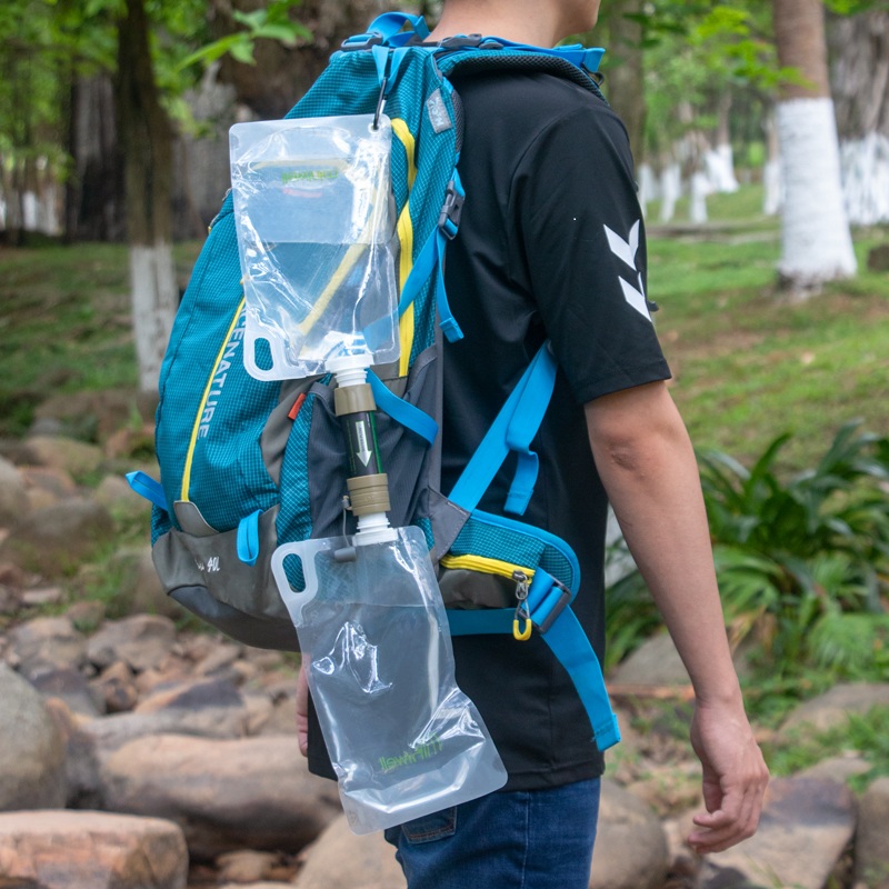 Multi-accessory individual water purifier, outdoor travel emergency water filter straw, field water purification bag L630 double water bag