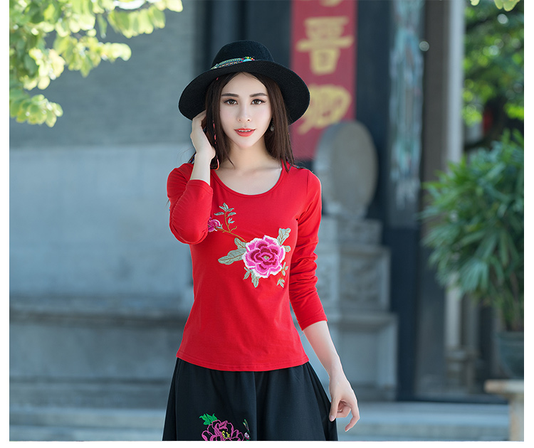 Áo khoác nữ kiểu Trung Quốc Mùa hè mới thon thêu dân tộc ngắn tay áo thun nữ Áo cotton cổ tròn áo phông nữ đẹp