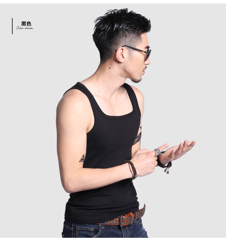 Q tim tê liệt mùa hè vest nam từ cổ áo t-shirt đáy tập thể dục Slim mồ hôi thấm bông áo sơ mi nhỏ thủy triều