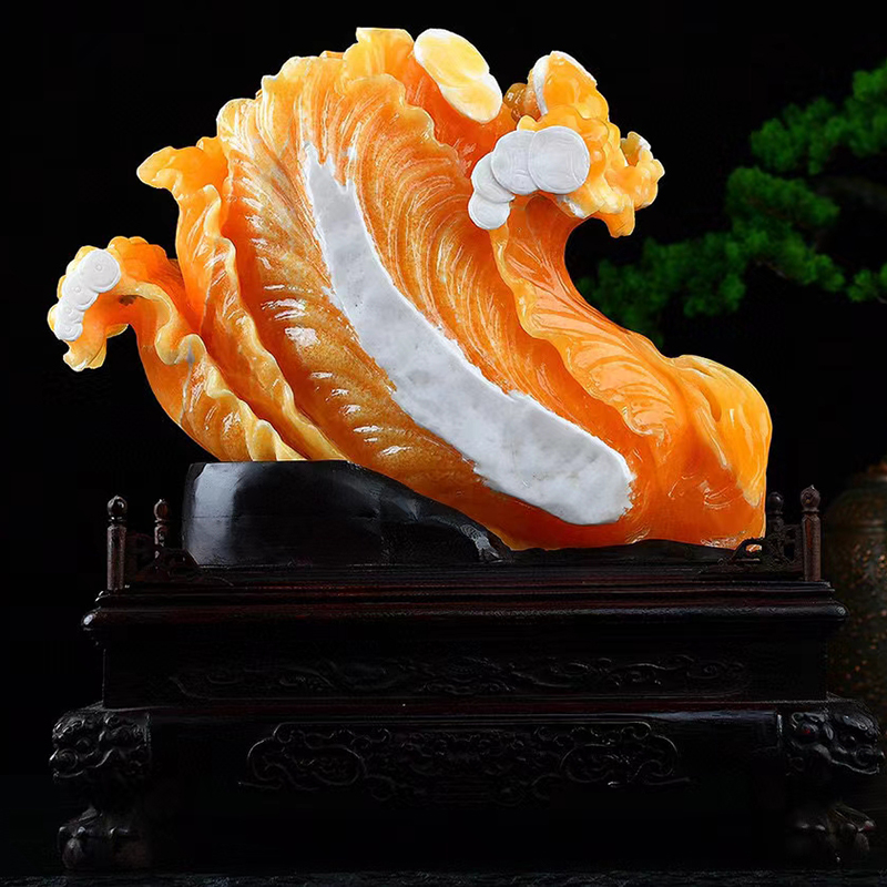 Golden Frozen Stone Cabbage Pendulum Piece Home Decoration Furnishing Natural Chic Stone Office Placement Business Gift Gift Giving Certificate