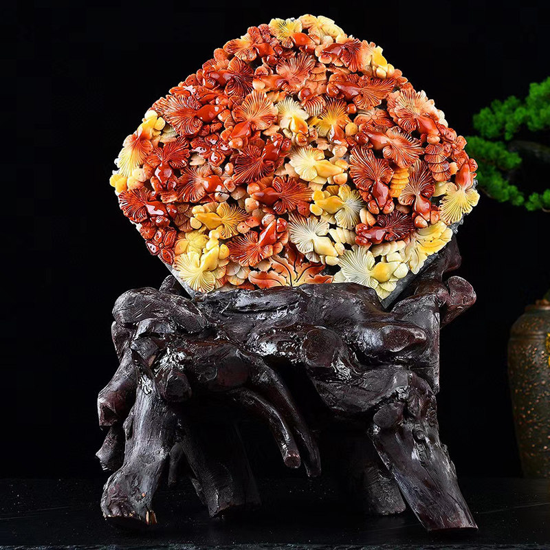 Fujian Shoushan Stone Gold Jade Full Hall Large Swing Piece Home Decoration Furnishing Handmade Engraving Natural Chite Gift Certificate