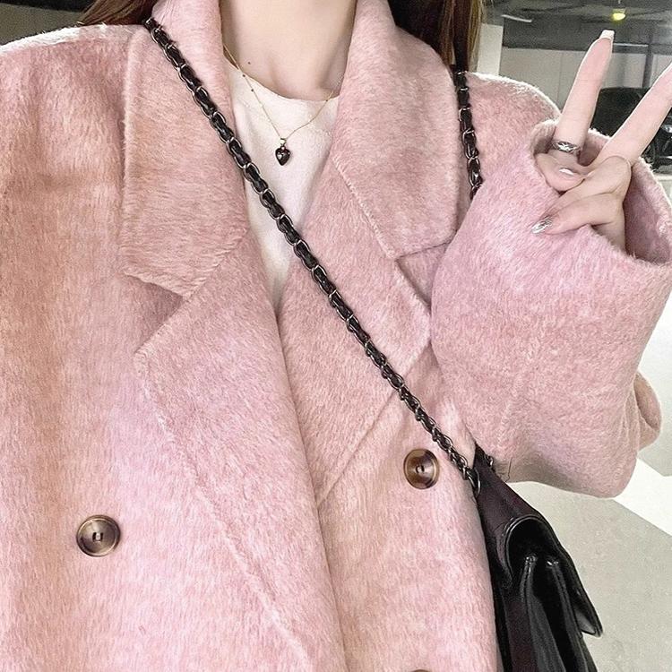 Salmon Pink Double-Sided Cashmere Coat for Women 2024 Autumn and Winter New Korean Style Soft Mid-Length Woolen Coat for Women Salmon Pink Double-Sided Cashmere Coat for Women 2024 Autumn and Winter New Korean Style Soft Mid-Length Woolen Coat for Women
