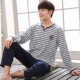 Đồ ngủ nam cotton dài tay mùa xuân và mùa thu thanh niên giản dị mặc đồ cotton nam mỏng phần phục vụ tại nhà mùa đông